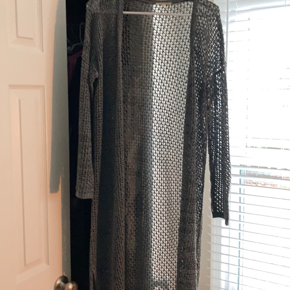 Long open weave grey cardigan